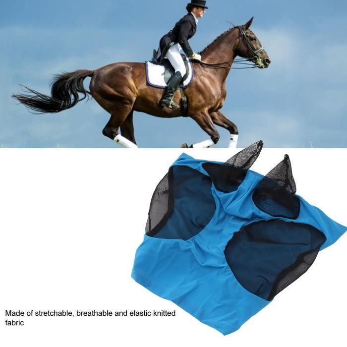 équipement équestre Masque Anti-mouches Cheval Harrison Howard CareMaster Pro - Protection UV, Bleu Dresde Bonnet Anti Mouche Cheval