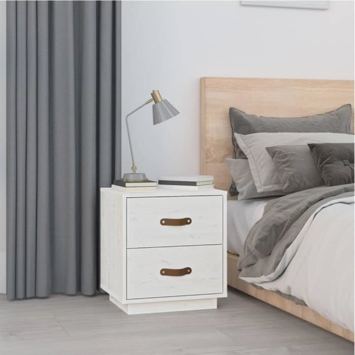 vidaXL Table de chevet Blanc 40x34x45 cm Bois de pin massif818327