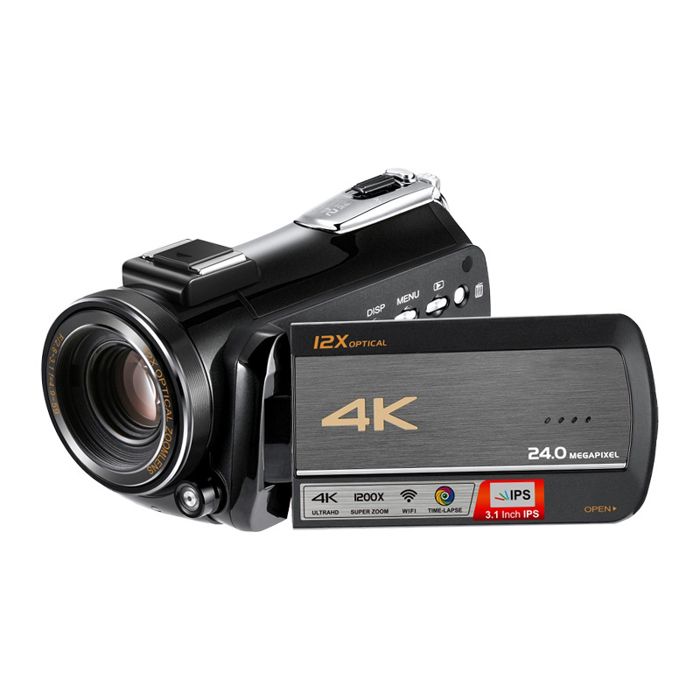 Caméscope Numérique 4K HD Vision Nocturne WiFi 12X Zoom Optique 100X Zoom Numérique Noir Standard YONIS