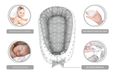 Reducteur de lit bebe 90x50 cm - cale bebe pour lit bebe cocoon gris et blanc avec des étoiles-1