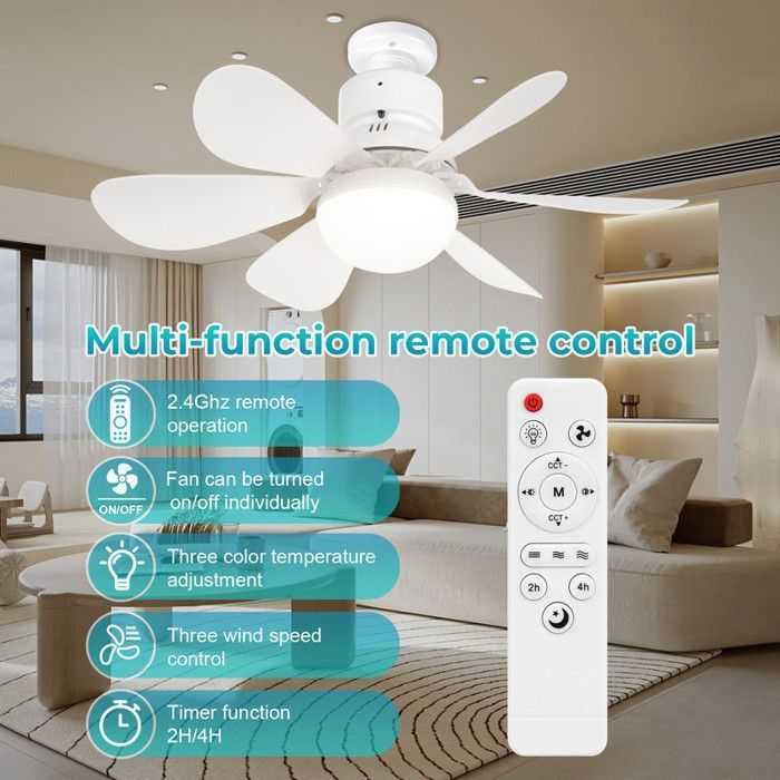 Ventilateur De Plafond Avec Lumière 106cm Intelligent - Compatible Alexa, 6 Vitesses, LED Dimmable 3000lm - Blanc