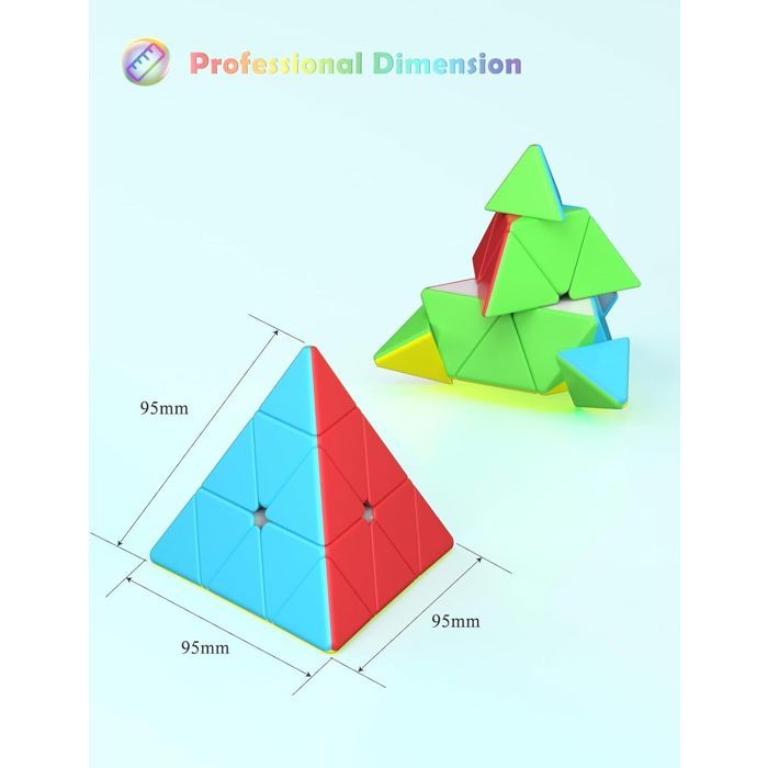 ROXENDA Pyramide Cube Magique 3x3x3 - Triangle Speed Cube Sans Autocollants, Couleurs Ultra Vives Et Rotation Ultra Fluide !