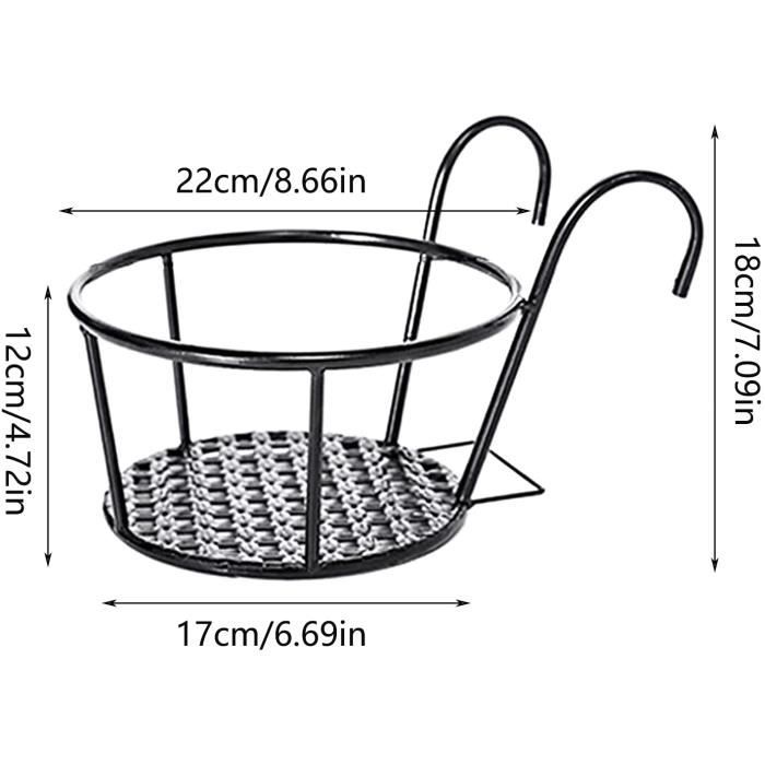 Lot De 2 Supports Suspendus Pour Pots De Fleurs - Métal Noir - Pour Balcon, Terrasse Ou Balustrade