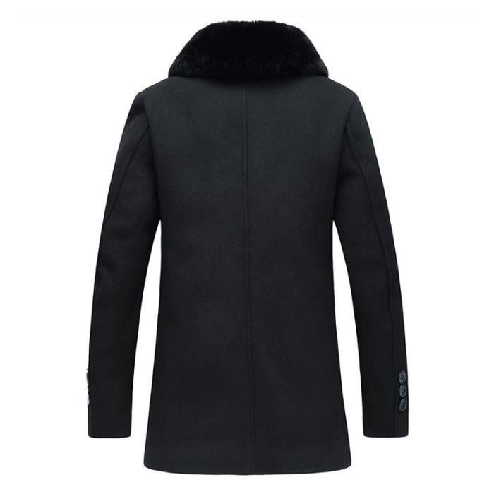 Manteau Laine Homme Hiver Double Polaire Veste Chaude Col de Fausse Fourrure Couleur Unie Noir Cdiscount Pret a Porter