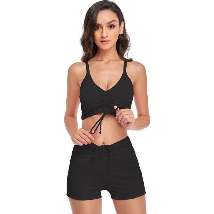 Maillot de Bain 2 Pieces Femme Sexy Halterneck Push Up Bikini Culotte Taille Haute Maillot de Bain Shorty Bikini Noir Cdiscount Pret a Porter