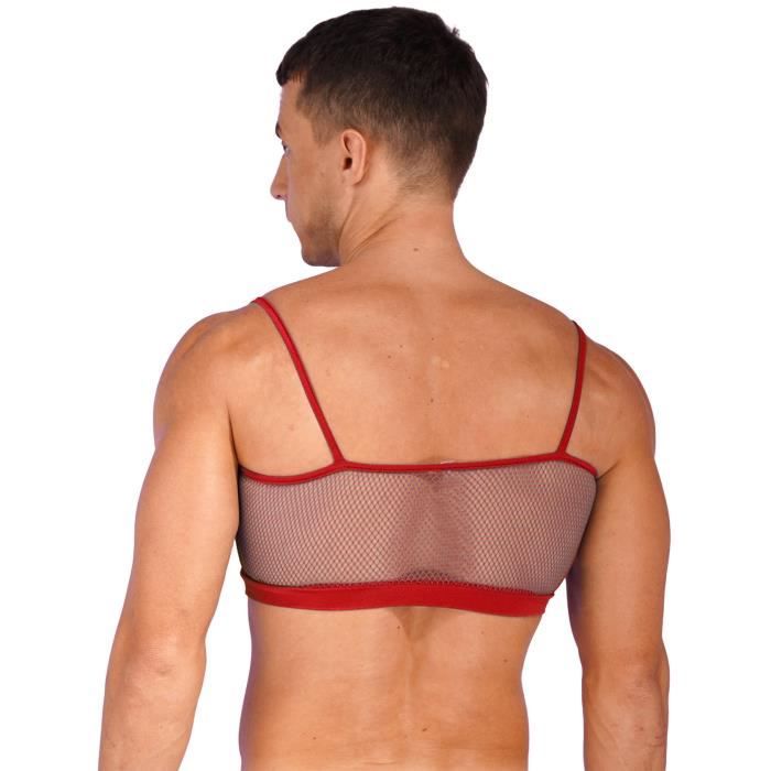 YONGHS Homme Soutien gorge Resille Sexy Crop Top Transparent Haut Fishnet Sous vetement L XL Rouge Cdiscount Pret a Porter