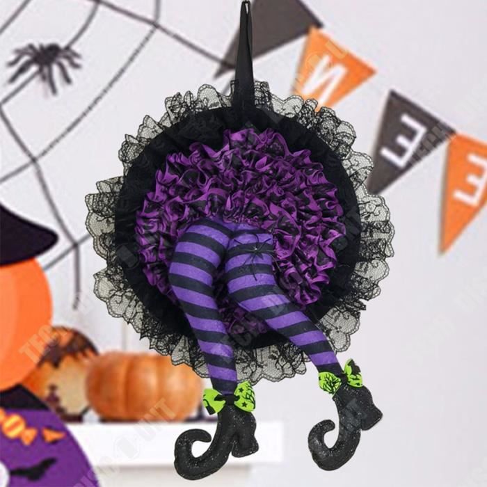 Couronne D’Halloween Fait-main Pour Porte – Couronne De Sorcière En Mesh, Décoration Effrayante