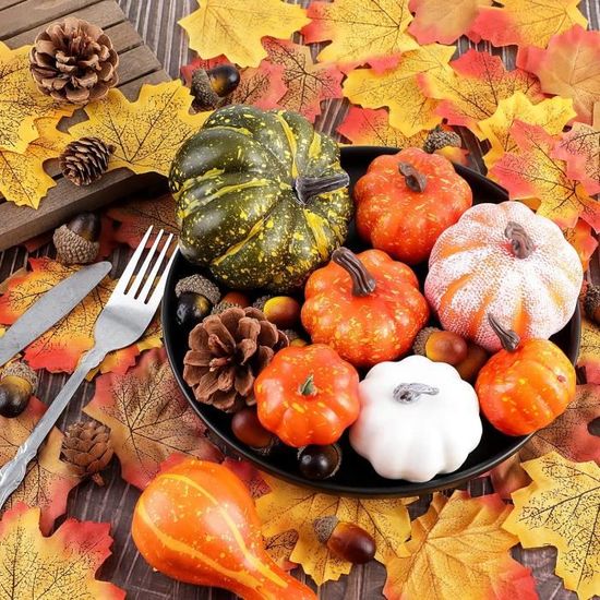50 Pièces Mini Citrouilles Artificielles Automne – Feuilles D'Érable, Glands, Baies – Décorations Thanksgiving & Halloween