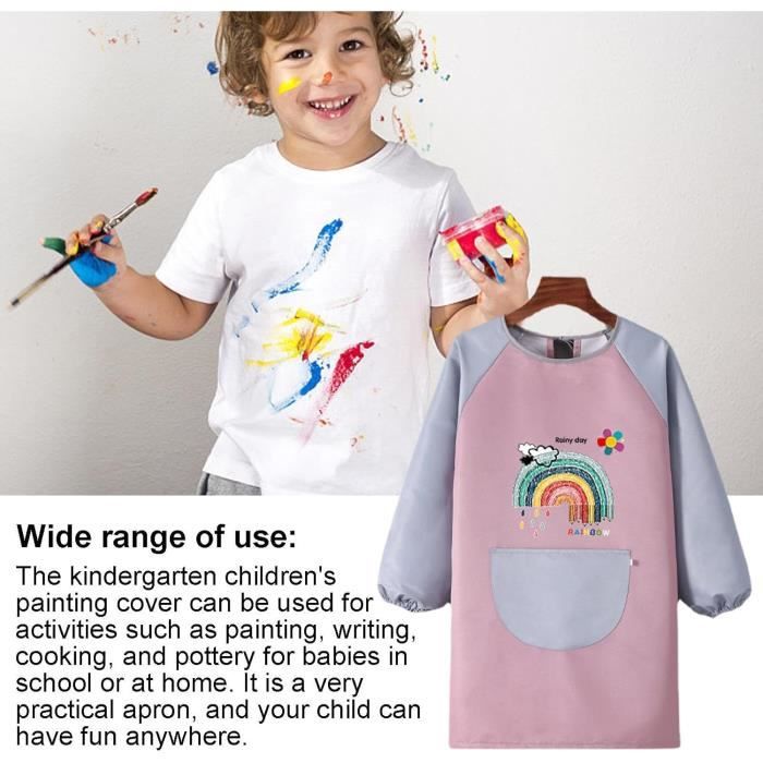 Fumanduo Tablier Peinture Enfant Imperméable 7-12 Ans – Manches Longues + Autocollants 3D