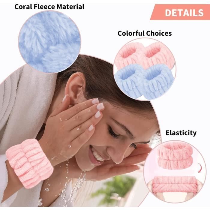 4 Paires De Bracelets De Lavage En Microfibre – élastiques, Doux, Pour Le Visage, Le Maquillage, Le Ménage Et Le Sport