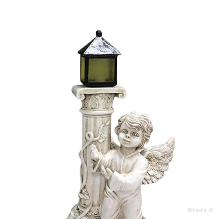Figurine D'ange Assis Sur Colonne - Hauteur 18 Cm, Polystone Blanc, Décorative, Neuf