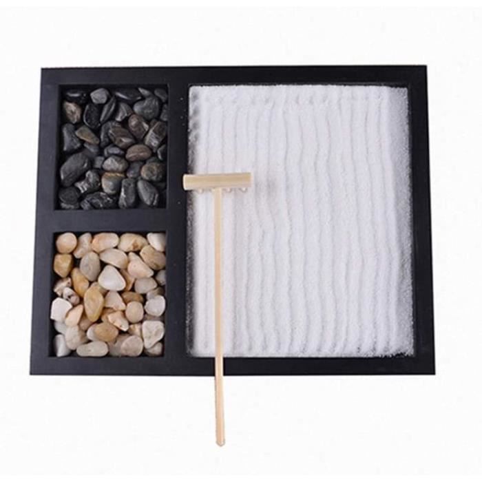 BESTonZON Kit De Jardin Zen Miniature – Bac à Sable Océan, Bureau, Détente Et Créativité, Bois Et Sable, 28x20 Cm