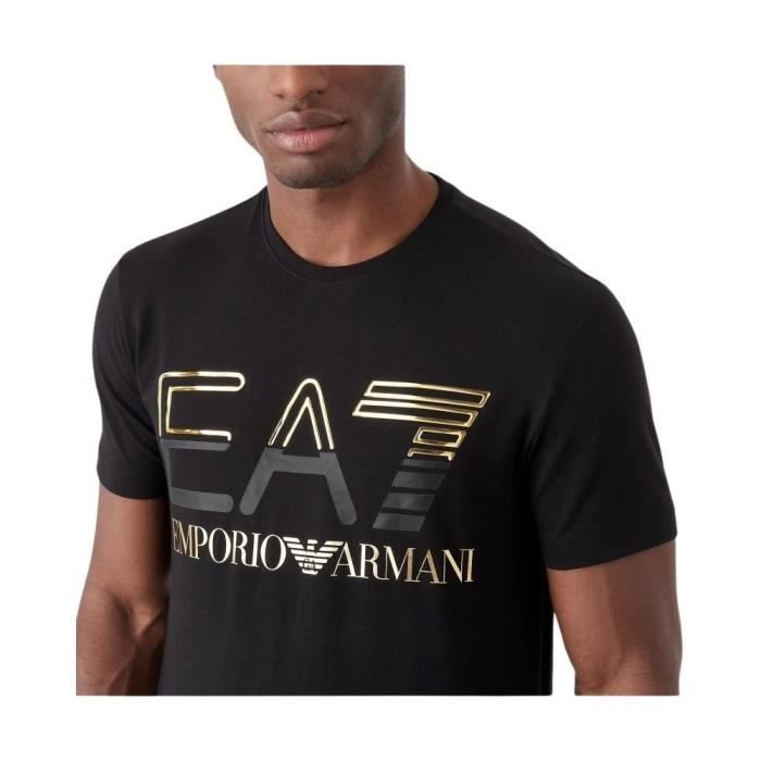 T shirt homme EA7 Emporio Armani R4 noir col rond en coton et elasthanne Cdiscount Sport