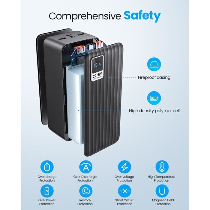 Batterie Externe Solaire 50000mAh, Chargeur Solaire Grande Capacité Power Bank Solaire 4 Ports