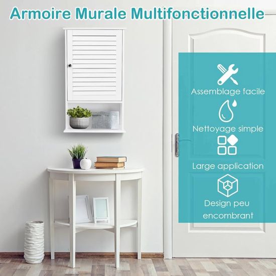 Armoire Murale Salle De Bain à Fleurs Sculptées - Dimensions 43x38x18 Cm - Avec Tiroirs, Sans Perçage - Rangement Cosmétiques