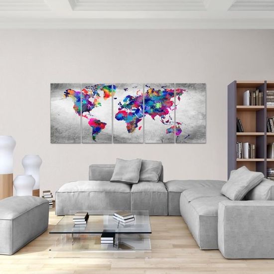 013355b XXL Impression sur Toile Salon Appartment 5 Parties pr/êt /à accrocher Tableau decoration murale Carte du monde 200 x 80 cm