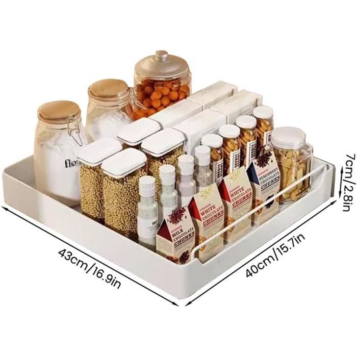 Tiroir Coulissant Cuisine Adhesif: Rangement Coulissant Placard Cuisine - Plateau Coulissant à Largeur Réglable (35-52 Cm L X 42 Cm P X 7.5 Cm H) - Sans Perçage Blanc