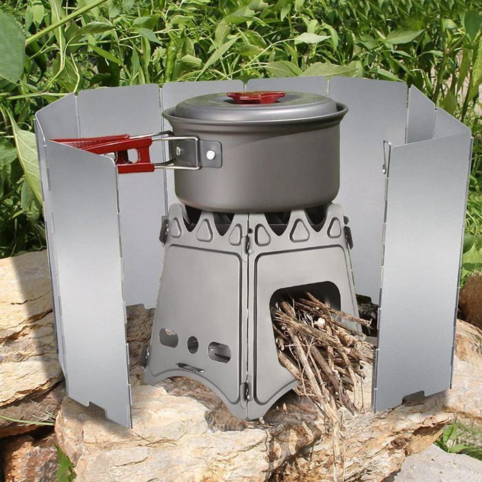 Pare-vent Pliable 10 Panneaux En Alu – Pour Réchaud De Camping, Avec Piquets Et Sac De Transport, Léger Et Efficace !