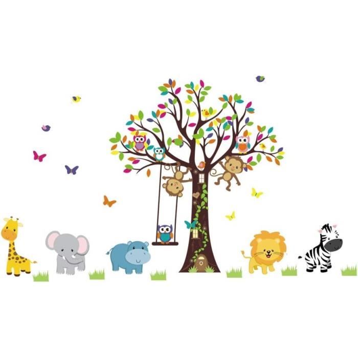 1 pc Forêt Bébé Animaux Stickers Muraux Éléphant Lion Girafe