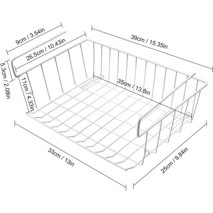 2 Paniers Suspendus Métalliques Pour étagères - Acier, Dimensions 40x25x15 Cm, Noir, Pour Cuisine, Placard, Salle De Bain