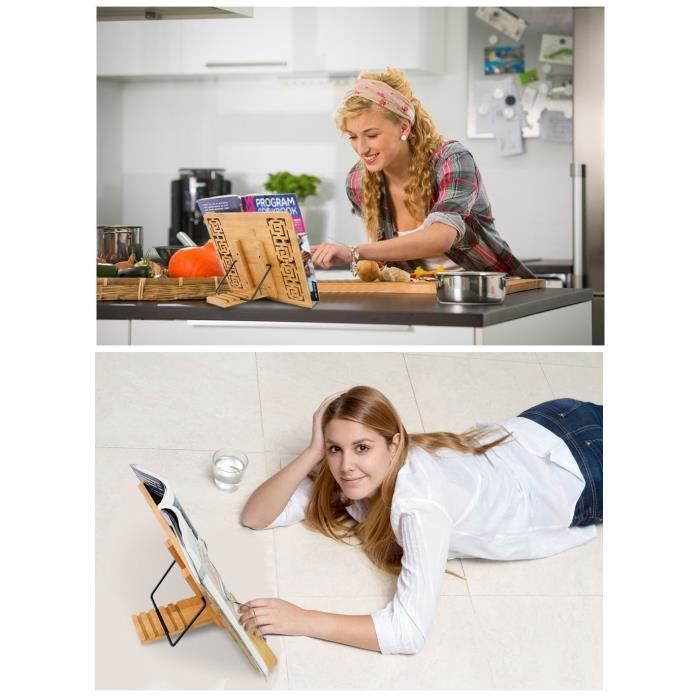 Dokeno Porte livre de cuisine,Lutrin de lecture,Support livre,Pupitre de lecture,Supports pour livre de recettes,Support de livre réglable avec base pivotante à 360°,pour tablette,recettes,partitions