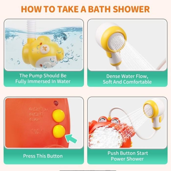 Jouet De Bain Crabe Automatique Avec Jets D'Eau Et Lumières LED - Fontaine Pour Bébé 1-4 Ans, 4 Têtes De Pulvérisation - 8