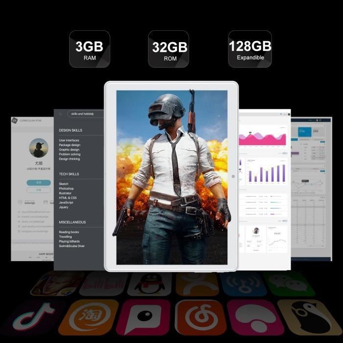 Tablette Tactile 10 Pouces Android 9.0 4G Tablettes3