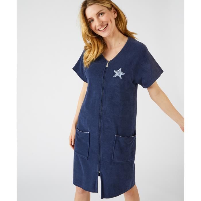 Robe de chambre Damart Robe de detente zippee Marine Marine Cdiscount Pret a Porter