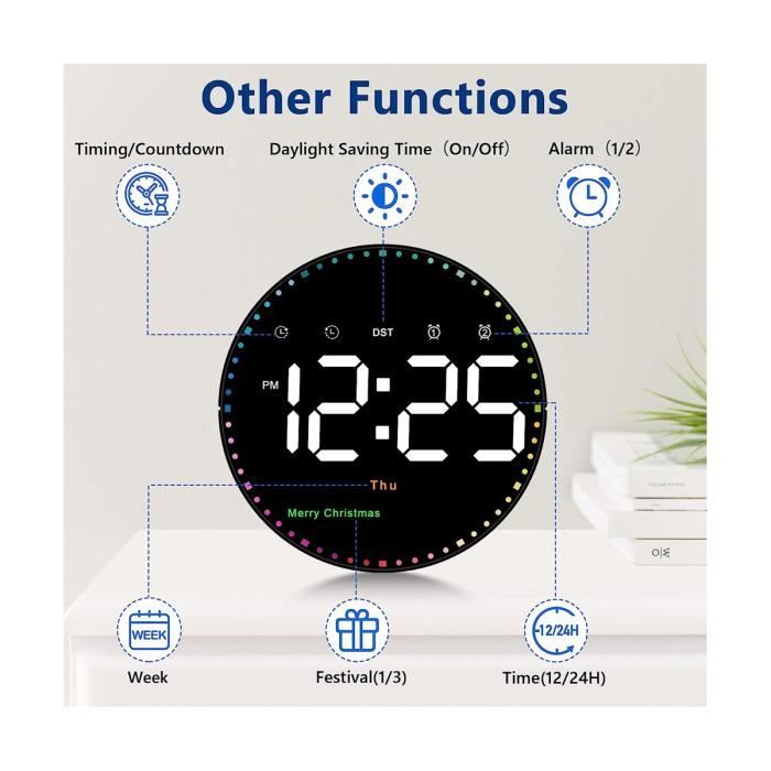 Horloge digital,Horloge Murale Numérique Grand LED Pour Bureau Salon  Cuisine Avec Calendar et Température, 38.5*13*3.2cm - Cdiscount Maison