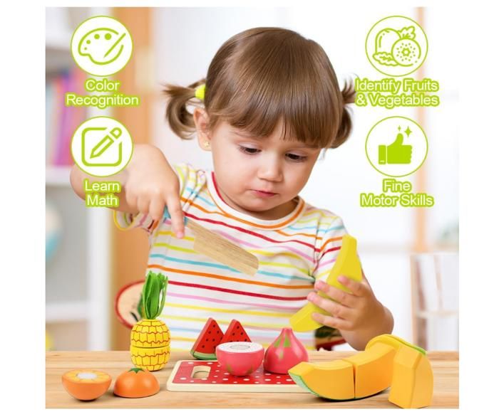 Jouet Bois Fruits Légumes Coupe Dinette Enfant - Ensemble Cuisine Éducatif