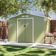 Abri de jardin en métal - FERRAIN 5.29m² vert et blanc - Cabane à outils avec deux grandes portes coulissantes. kit de fixation sol-0