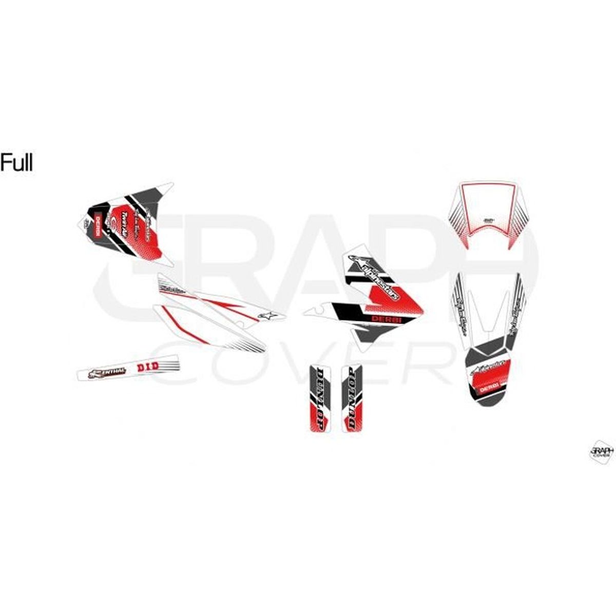 KIT Deco Motocross DERBI DRD 50 Racing Comics Blanc 2011-2012 4 MINIS PLAQUES OFFERTES