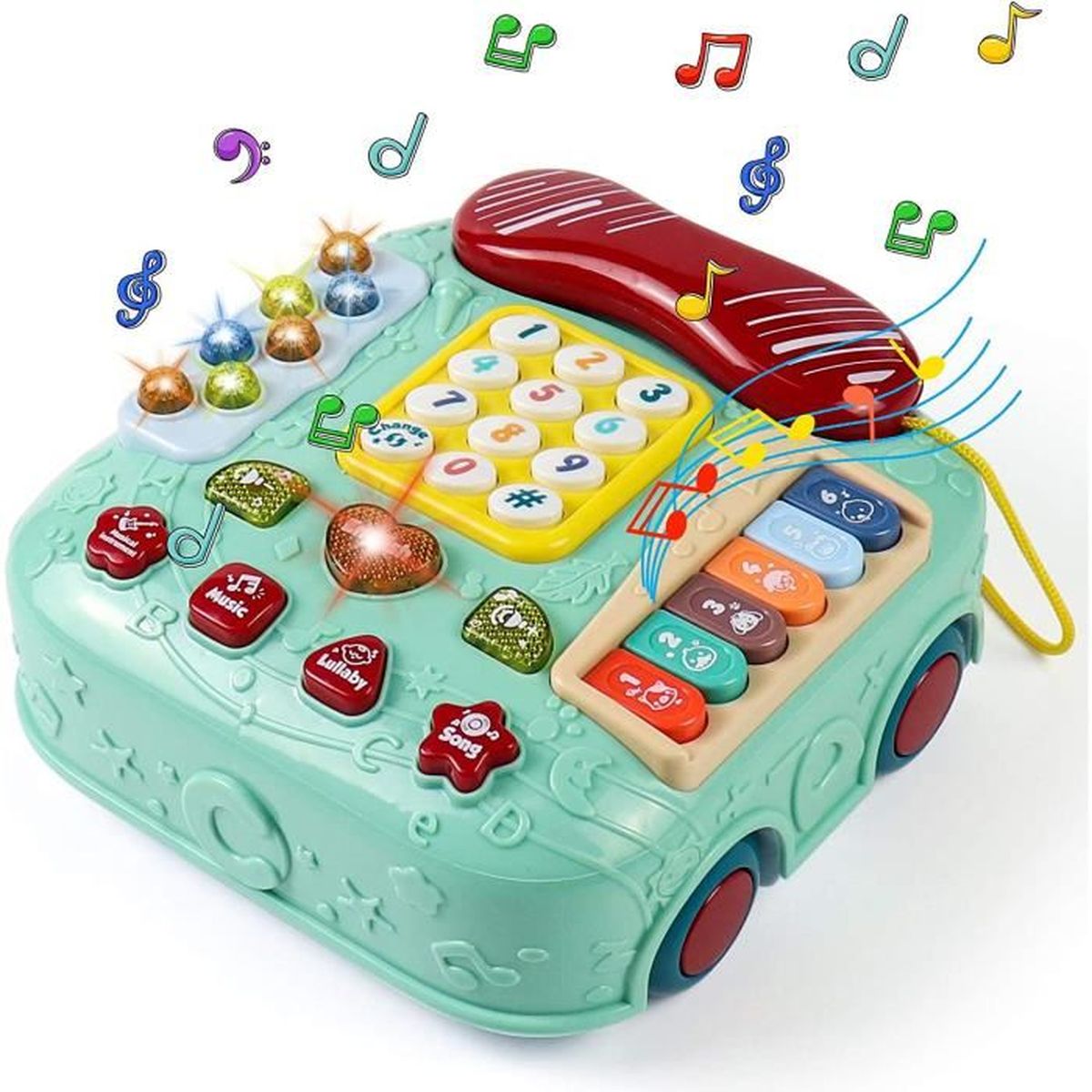 Jouet Musicaux 5 en 1 Telephone Interactif Jouets à Tirer avec Roues