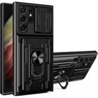 CHICHENG Coque Samsung Galaxy S22 Ultra 5G, Caméra Protection Glissante Etui avec Carte Fente Anneau Support Militaire Renforcé