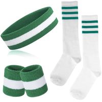 Lot de 3bandeaux éponge rayés avec1paire de chaussettes,bandeau de sport,bandeau de fitness,bracelets en éponge,Vert/blanc/vert