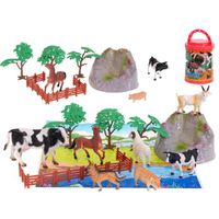 Ikonka, Figurines - animaux de la ferme, 7pcs + set de tapis et accessoires