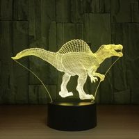 Lampe optique poser décoratif tactile 7 couleurs illusion optique modèle dinosaure - faible consommation câble USB ou 3 piles AAA