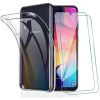 Coque Samsung Galaxy A50 + 2 Verres Trempés Protection écran 9H Housse Silicone Transparent Ultra Fine Anti-Rayures