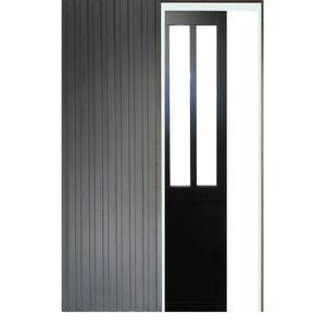 PORTE COULISSANTE Porte Coulissant Atelier Noir vitre depoli H204 x L73 + Systeme de Galandage et kit finition inclus GD MENUISERIES