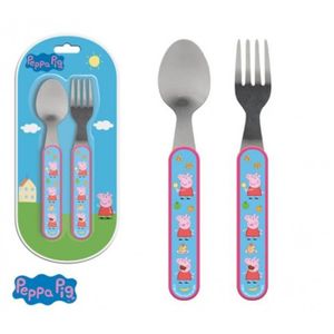 Peppa Pig Ensemble de 2 couverts en plastique pour enfants avec fourchette et cuillère 