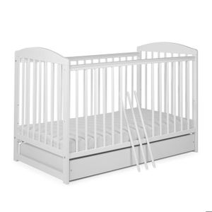 LIT BÉBÉ Lit pour Bébé à barreaux évolutif TOMI 15 - Avec MATELAS, Blanc - Version AVEC tiroir de rangement