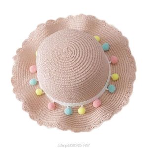 CHAPEAU - BOB Chapeau de plage tissé en paille pour filles | Chapeau à Large bord, chapeau de Protection solaire coloré, boule de Model:SUK207