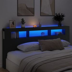 TÊTE DE LIT Tête de lit à LED - FDIT - MOO - Noir - Bois d'ingénierie - 220x18,5x103,5 cm
