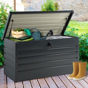 Coffre de Rangement Motif Osier Anthracite avec roulettes et poignées 11 Deuba Deuba 
