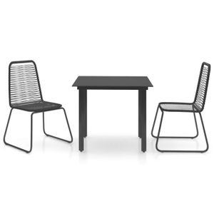 Ensemble table et chaise de jardin Salon de jardin en Rotin PVC, Ensemble à dîner de jardin 3 PCS avec table, Couleur noir I75