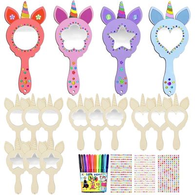 Kit De Bricolage Miroir Licorne – 12 Pièces En Bois, Crayons Et Strass – Activité Manuelle Dès 5 Ans