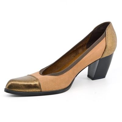 Escarpins femme en cuir doré MARQUE Modèle Talon large