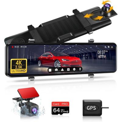 Dashcam 4K Rétroviseur 10" Tactile - Caméra Avant/arrière + WiFi + Carte 64G - Voiture