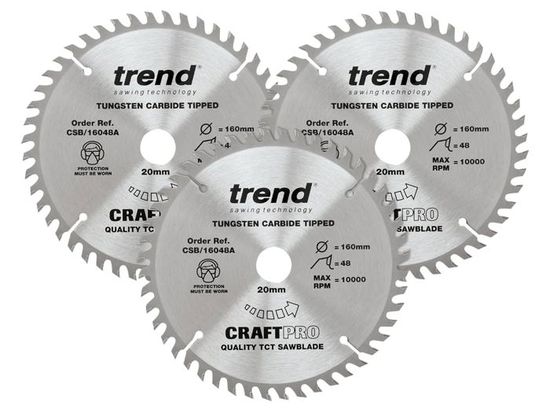 Lame Circolari TCT CraftPro - Diametro 160 Mm, 48 Denti, Foro 20 Mm, Confezione Da 3, Per Taglio Legno