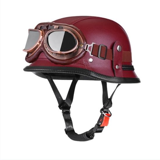 Demi-Casque Moto Jet Vintage 3/4 - Casque Ouvert Rétro Avec Pare-Soleil DOT - Homme/Femme Pour Scooter Chopper (A - M 57-58cm)